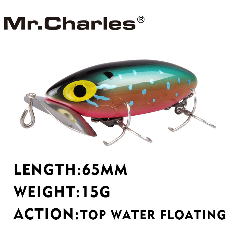 Mr. charles CMCS124 1 Pcs Vissen Lokken 65 Mm 15G Top Water Drijvende Popper Hard Baits Kwaliteit Professionele Lokt Vissen visgerei