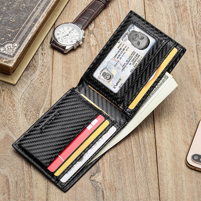 Ультратонкий мужской кошелек на заказ, бумажник из углеродного волокна с идентификатором ID, тонкий зажим для денег с RFID
