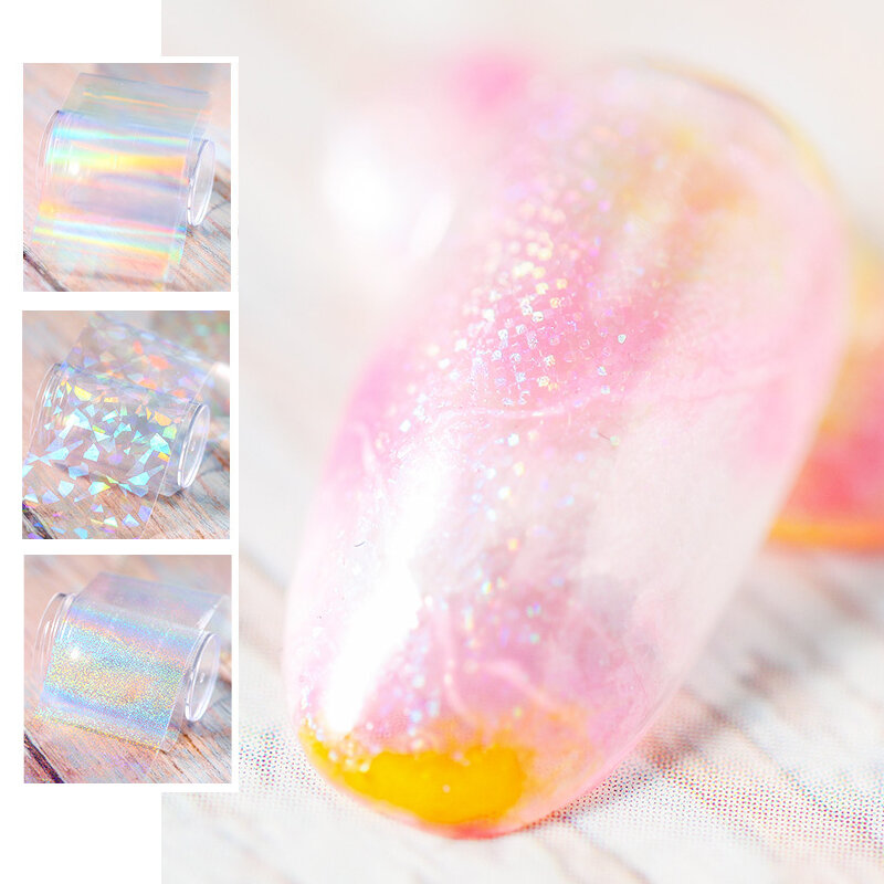 Fogli per unghie Laser in oro rosa olografico cielo stellato Glitter adesivi per unghie decalcomanie decorazioni per fogli di trasferimento per unghie fai da te 4*100cm