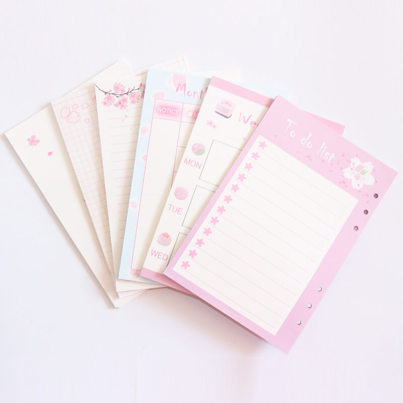 Domikee cute 6 holes refilling inner paper core for spiral binder planner notebooks:list,weekly monthly planner,line,grid A5A6