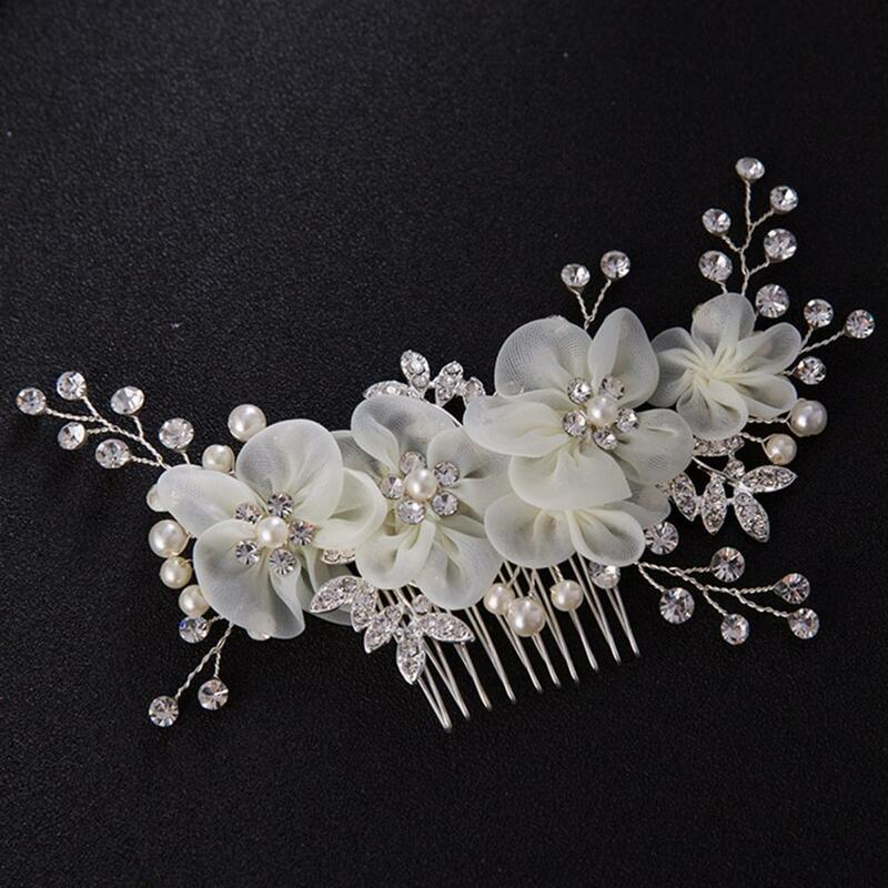 Peine lateral para novia, accesorio de boda con diamantes de imitación, perla, flor, horquilla de cristal