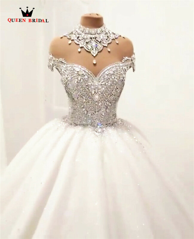 Prinzessin Flauschigen Luxus Hochzeit Kleid 2021 Hochzeit Kleider für Braut Plus Größe Tüll Diamant Kristall Perlen Nach Maß XJ06S