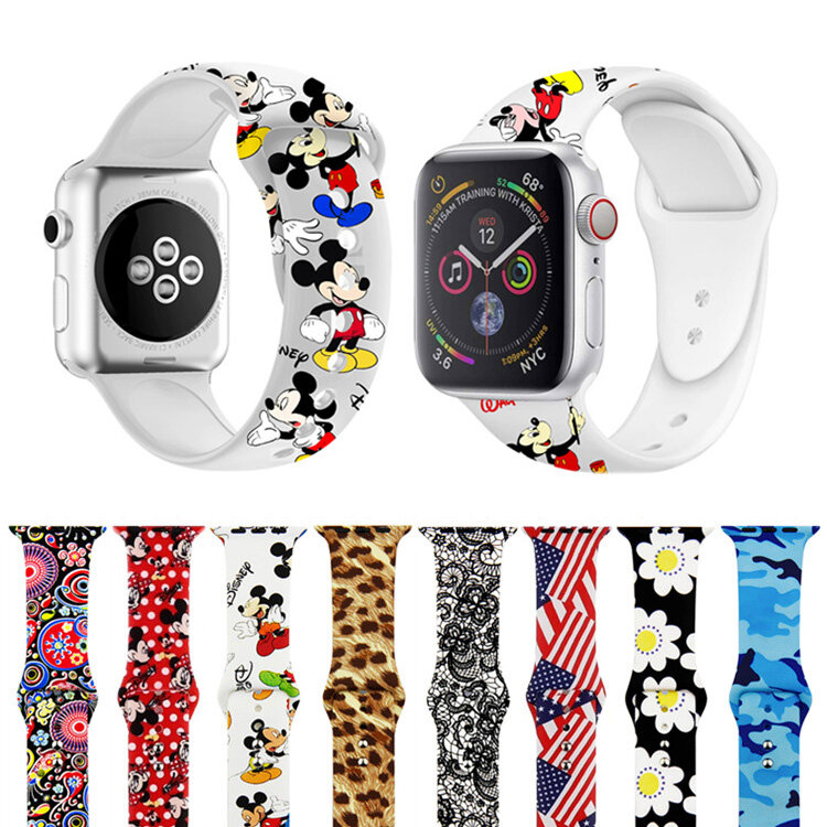 Printed Strap for apple watch 5 4 band 44mm 40mm iwatch 5 4 3 2 1 band 42mm 38mm Sport silicone bracelet wrist belt Accessories