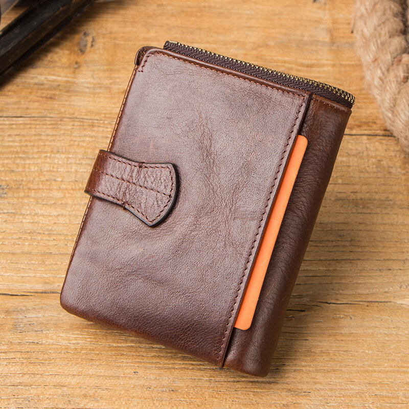 CONTACT'S-cartera de lujo de cuero genuino para hombre, billetera pequeña plegable con broche, monedero informal, tarjetero multifuncional