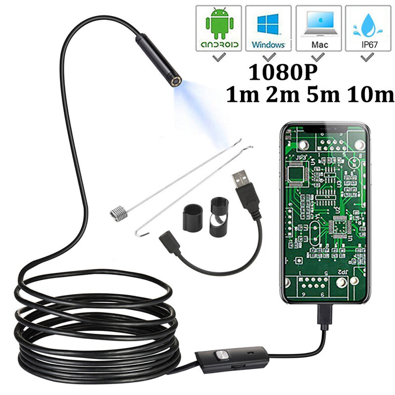 HD 2MP 1080P 8mm Lens Endoscope Camera With Led Light Snake Cable for Android Phone Mini Camera Tube Inspection Endoscope