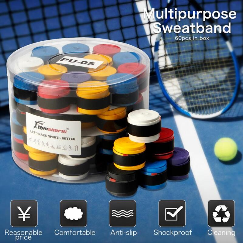 Colorido revestido Tênis Raquete Tapes, Badminton Grips, Respirável Pesca Rod Sweatbands, Branco e preto, 60 PCs/Lot