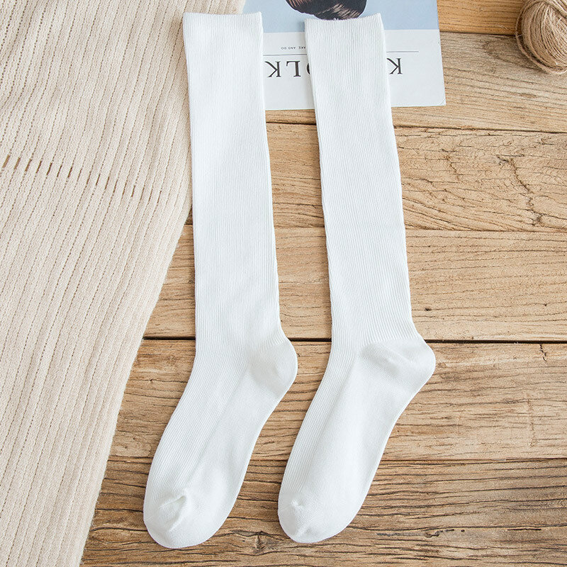 Calcetines largos de algodón para mujer, medias de Color sólido, informales, 10 colores, Harajuku, Otoño e Invierno