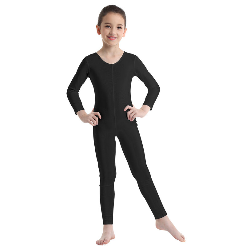 Costumi da balletto per bambina per bambini abiti da ballo abiti da ballo tinta unita maniche lunghe ginnastica elasticizzata aderente body Unitard tuta