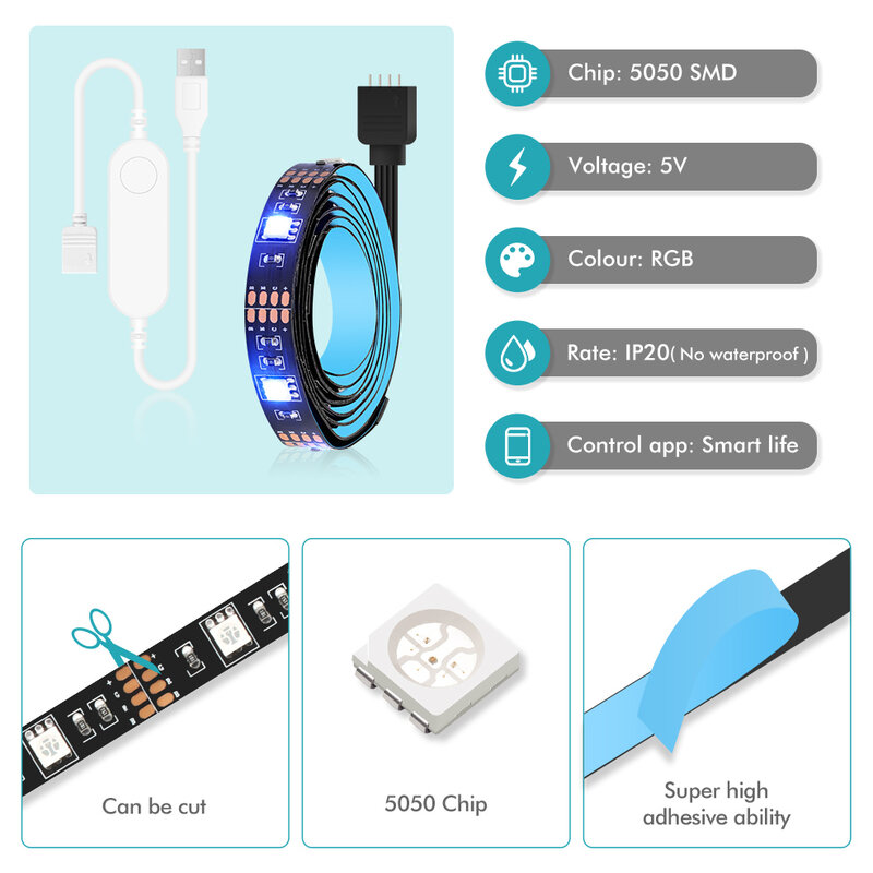 Smart zigbee-USB LEDストリップライト,Wi-Fi,rgb,dc5v 5050,alexa Google Homeを搭載した照明wok,