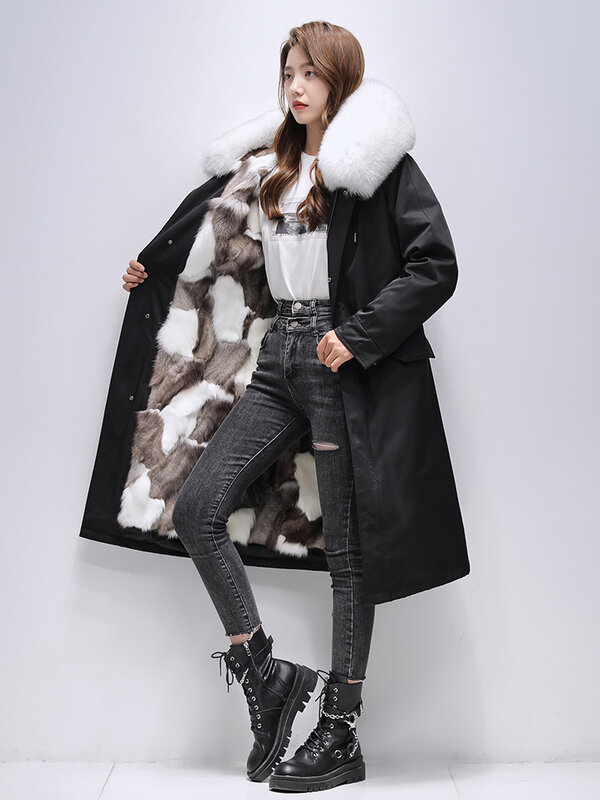 Aorice mulheres inverno real casaco de pele de raposa jaqueta feminina gola de guaxinim casacos parka trench ct166