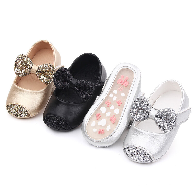 ทารกแรกเกิดเด็กผู้หญิงรองเท้าเด็กวัยหัดเดินรองเท้าหนังหนังนิ่ม First Walker Casual Bling Bows Loafers ตุ๊กตารองเท้าสำหรับการเรียนรู้