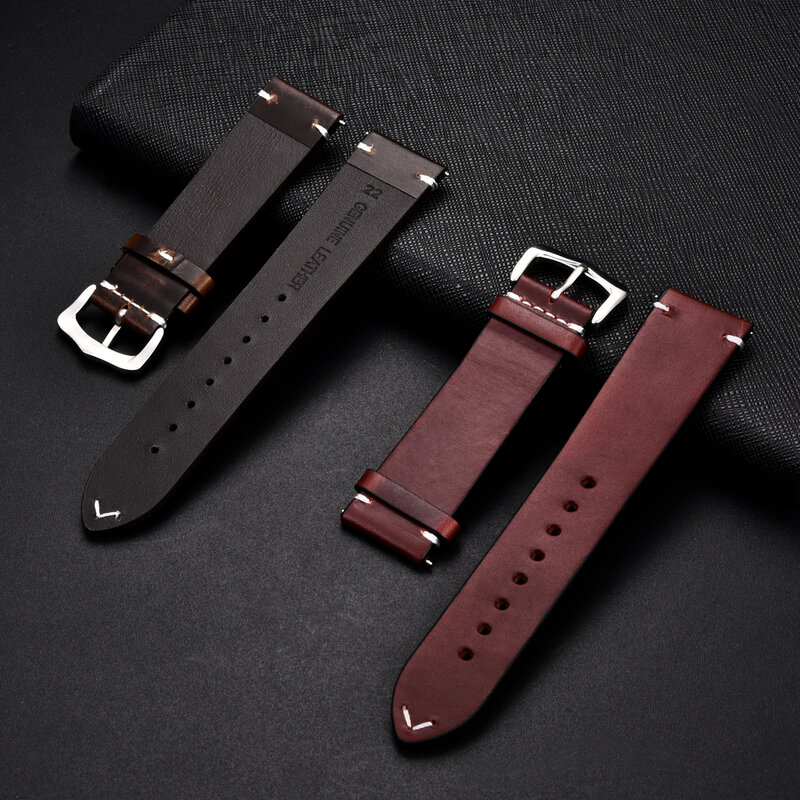 Retro Genuine Leather Strap Oil Wax Oily Discoloration Cowhide Leather Watchband 18 20 22 24mm High Quality Business Watch Band