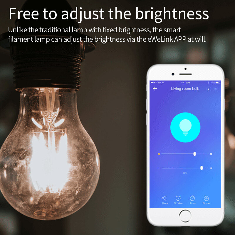 EWeLink умный Wi-Fi, винтажные украшения настенные лампы внутреннего ретро лампы накаливания светильник лампочка E27 3000-6500 к Совместимость Alexa Google ...