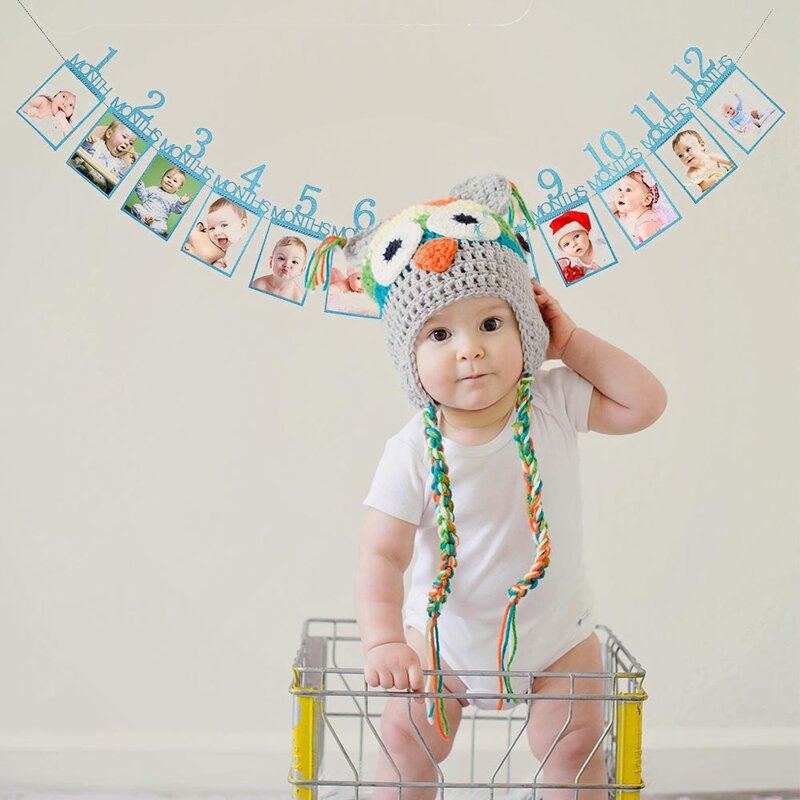 Spanduk Foto Bayi Spanduk Ulang Tahun Pertama Bayi Spanduk Foto 1-12 Bulan Garland Spanduk Foto Tonggak Bulanan