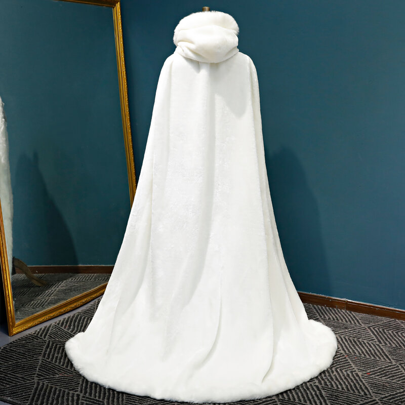 Зимние Длинные Теплые Свадебные накидки Свадебная накидка длиной до пола искусственная меховая накидка пальто для взрослых Свадебная накидка