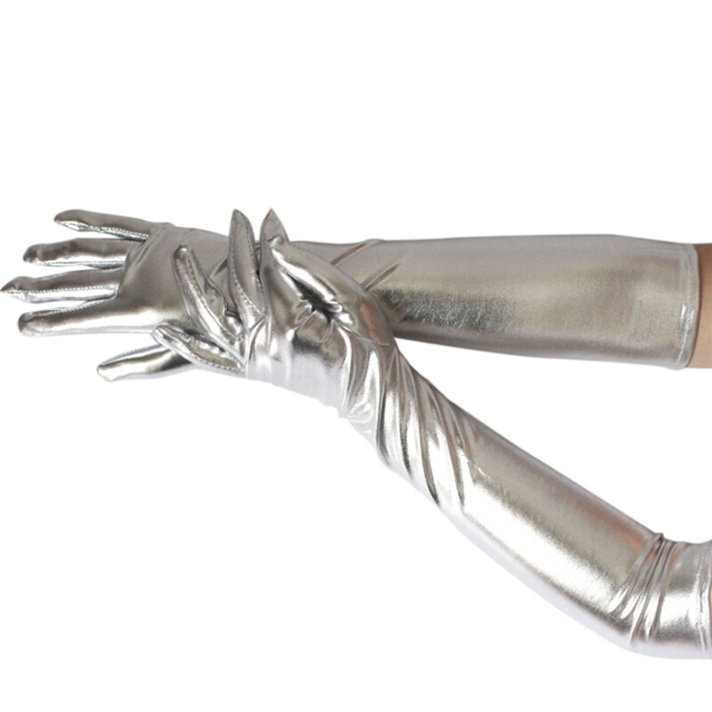 Для женщин блестящее длинное кожаные перчатки с мокрым эффектом латекса вечерние оперы костюм