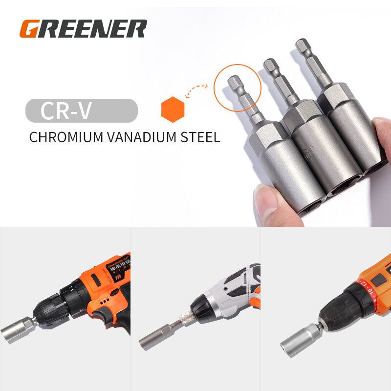Greener One Pcs 80mm Length Extra Deep Bolt Nut Driver Bit 6.35mm Hex Shank Wrench Socket Screw Driver for Power Tool