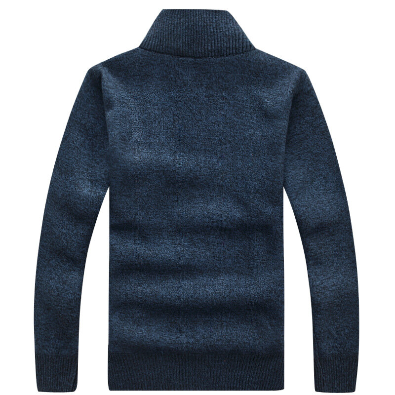 Winter New Mens Pullover Knitted Sweater Male Wool Fleece Thick Casual Pullover Patchwork Warm Pocket Sweater Standing Collar