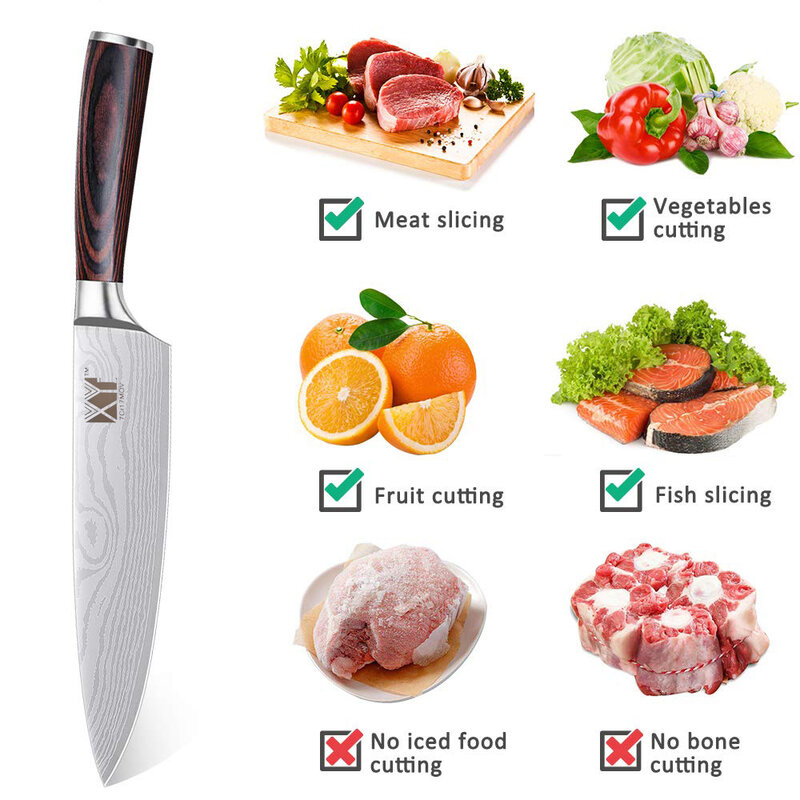 XYj cuchillos de cocina herramientas de cuchillo de acero inoxidable nueva llegada 2019 mango de madera de Color frutas vegetales carne utensilios de cocina Accesorios