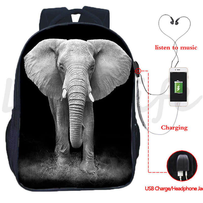 Mochila personalizada con diseño de animales, león, elefante, ciervo, cebra, caballo, mochila con diseño USB, mochilas con impresión 3D, mochilas escolares para niños y niñas