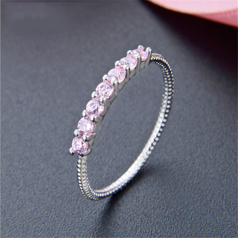 XINSOM romantique blanc rose violet CZ fiançailles anneaux de mariage pour les femmes de luxe 925 en argent Sterling bagues cadeau 20FEBR5
