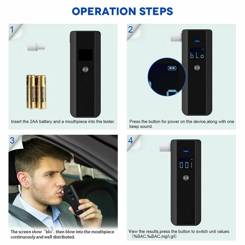 Digital Alcohol Tester com LCD para a Polícia, Bafômetro Profissional, Detector Portátil de Álcool Teste Ferramenta, Precisão de Grau, Novo
