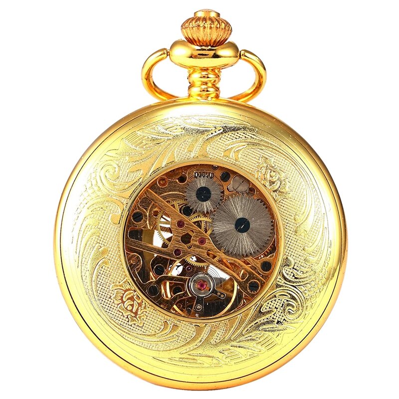 ساعة جيب ميكانيكية مضيئة ذهبية فاخرة