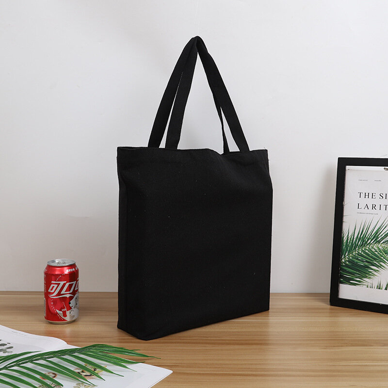 GABWE Unisex Shopping Bag Canvas Tote Bag Print Your Design Black Shoulder Totes for Travel Grocery Reusable Eco Cotton Handbags