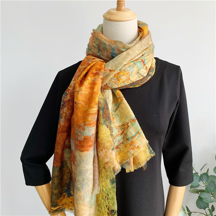 Кашемировый шарф, женский стиль, картина маслом, осень и зима 2021, длинный тонкий, для увеличения кондиционера, шаль двойного назначения