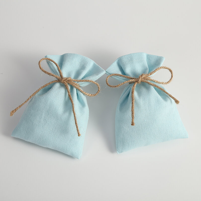 Balde de serapilheira de algodão azul Bolsa pequena para festa de casamento Organizador de sacos de doces Saco de presente de embalagem personalizada
