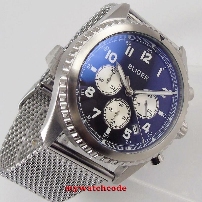 Relógio para homem 24 horas multifunction relógios marca superior luxo 45mm bliger completo cronógrafo relógio de quartzo masculino