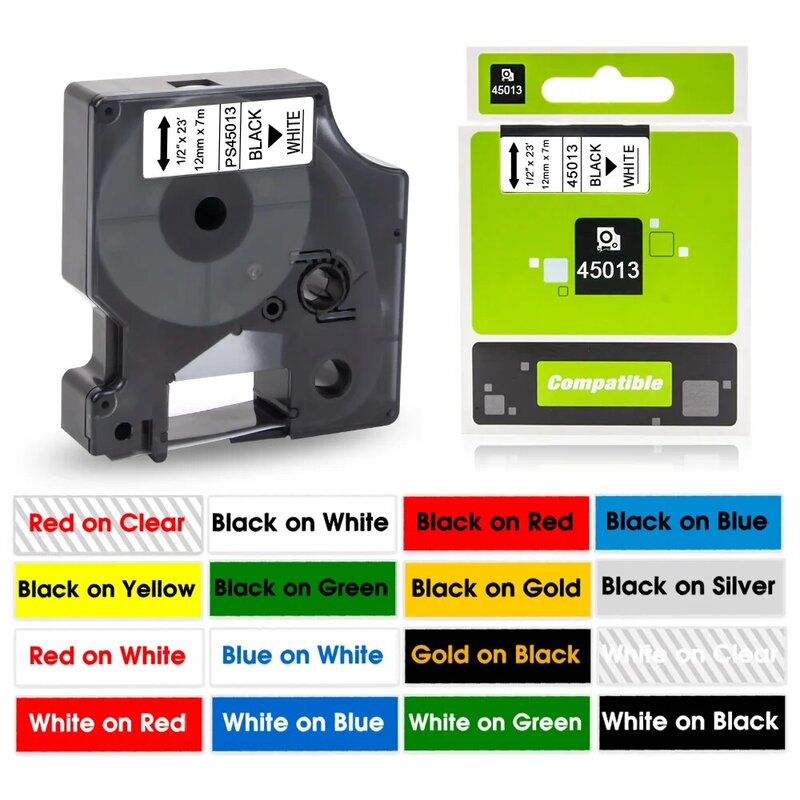 45013 Label Tape Black on White For Dymo D1 45013 45018 12mm Label Cartridge For Dymo LabelManager 160 280 COLORPOP Label Maker