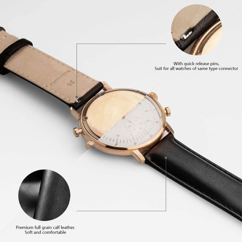 Bracelet en cuir 22mm/20mm, pour samsung Gear S2 Classic S3 galaxy 46mm/42mm huawei watch 3/3 Pro gt 2 amazfit bip