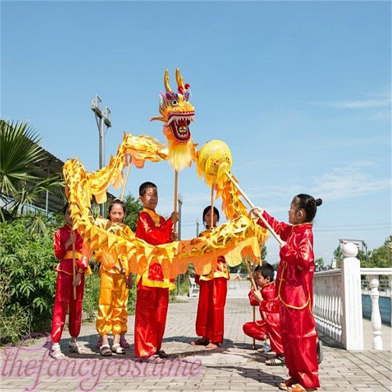 Disfraz de baile de dragón para niños, 5,5 m, sz6 dorado, 6 jugadores, escuela, Halloween, fiesta, espectáculo, escenario folclórico