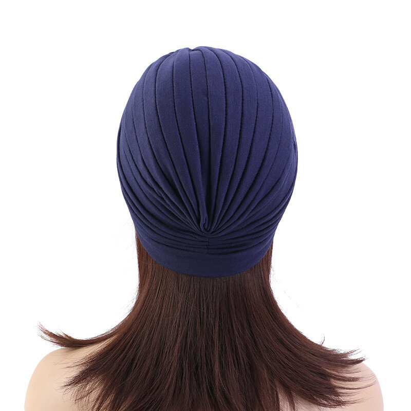 Indian Turban Pleated Hat Women Headscarf Bonnet Inner Hijab Chemo Cap Muslim Wrap Hair Loss Stretch Head Cover Beanies Headwear