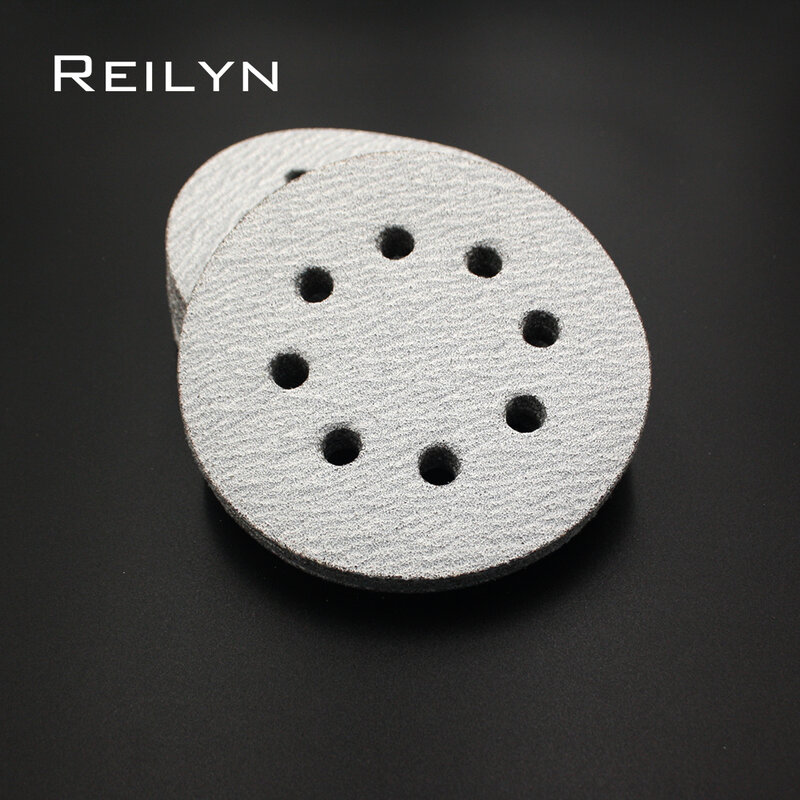 10pcs/set  5inch 8-hole Sand Paper Wheel White Polishing Pad 125mm Flocking Paper Tray for Angle Grinder Air Sander