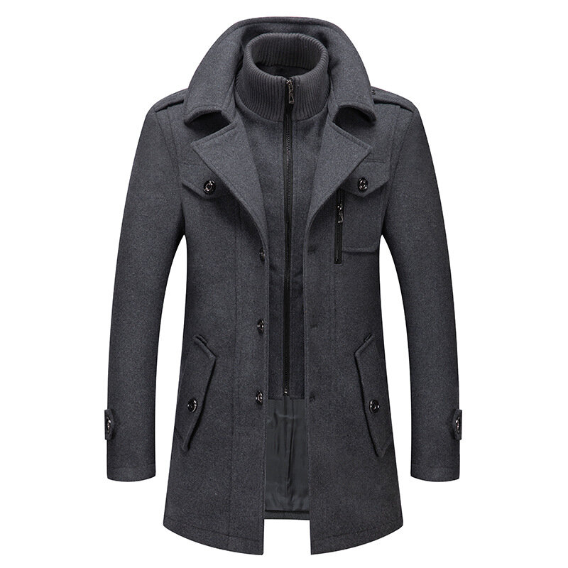 Мужское зимнее шерстяное пальто, однотонное пальто, устойчивое к холоду, мужское шерстяное пальто, деловой Повседневный Тренч с двойным воротником, Осень-зима