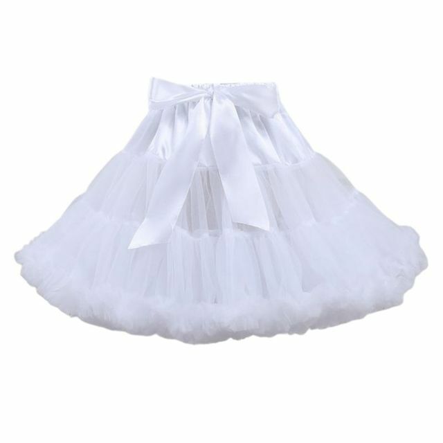 Women Lolita Cosplay Petticoat A-Line Puffy Tutu Skirt Layered Tulle Ballet Dance Pettiskirts Big Bowknot Underskirt