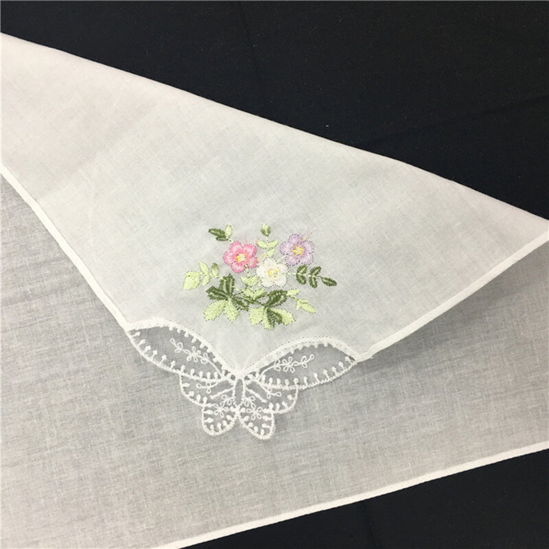 Lenço de algodão clássico para mulheres, lindos lenços, bolso lavável, renda bordada, lote de toalhas, 28x28cm, 12 peças