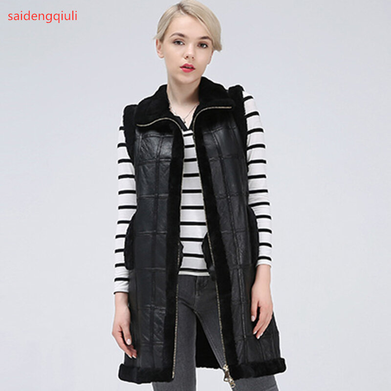 새로운 양털 깎기 겨울 의류 여성 코트, 스티치 중간 길이 코트 모피 코트 따뜻한 조끼 재킷