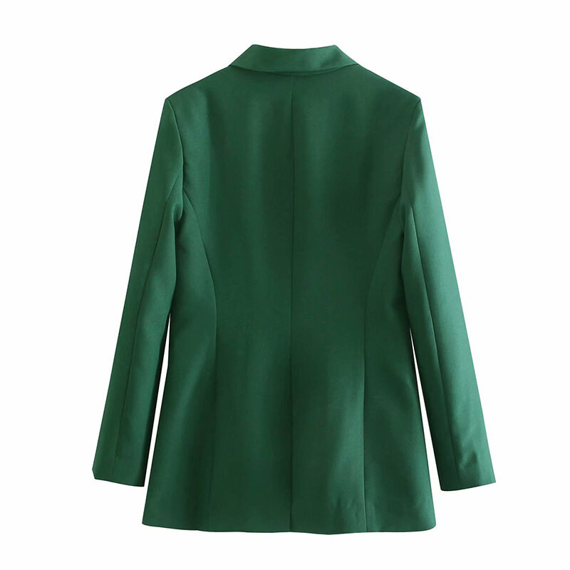 Jaqueta verde vintage feminina, jaqueta slim elegante de escritório, moda de primavera e outono