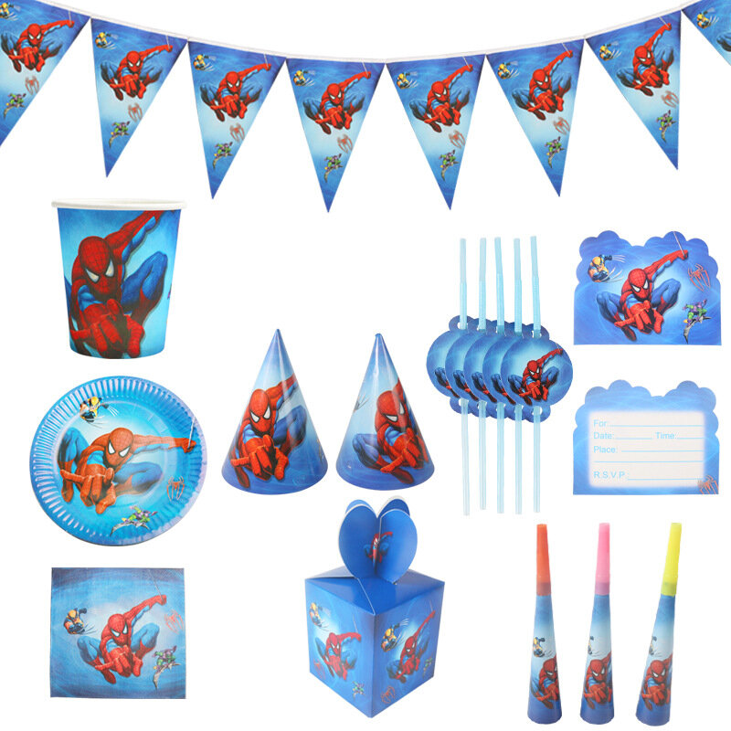 Cartoon Super Hero Spiderman Tischdecke Kid Favor Geburtstag Pack Event Party Tassen Teller Baby Dusche Einweg Geschirr Sets