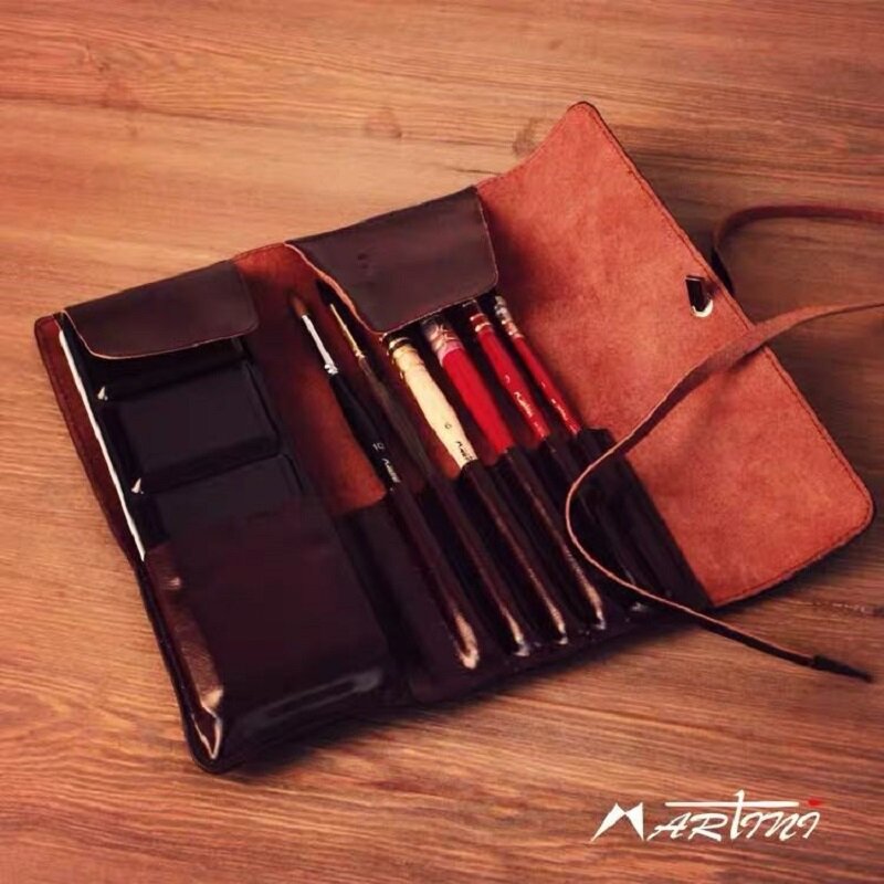 Martini акварельный чехол для карандашей, кожаный ретро-чехол, 24 цвета, однотонная сумка для хранения акварели, сумка для набросков, портативные художественные принадлежности