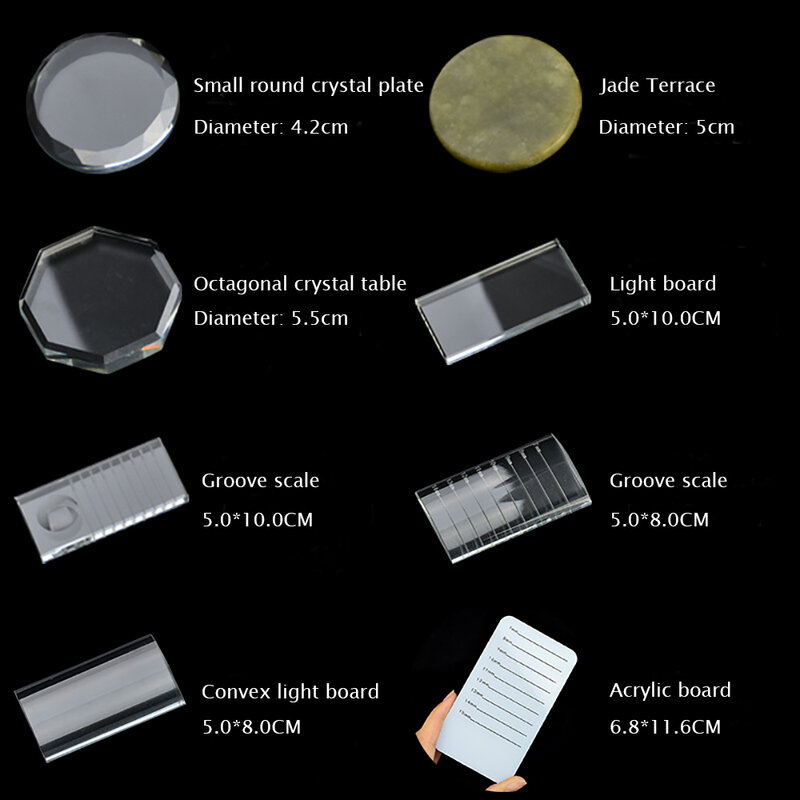 Cílios extensão palete de cristal u curvo/suporte reto cílios postiços titular transparente cola bandeja beleza maquiagem ferramenta