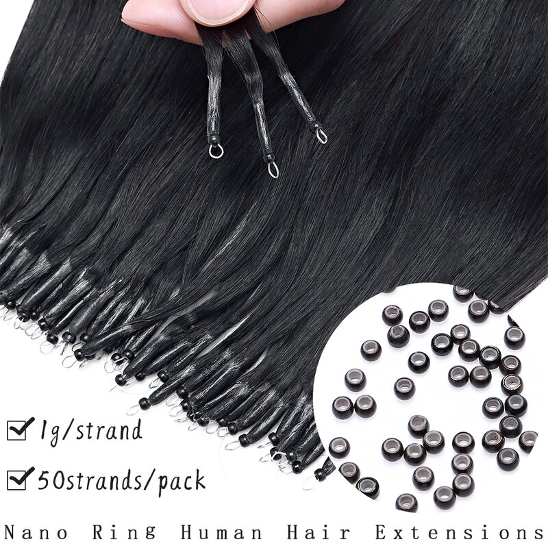 S-noilite 1 g/brin Nano anneaux Micro maillons Extensions de cheveux humains Micro perle pré-collée 16-24 pouces 50 pièces droite blond naturel