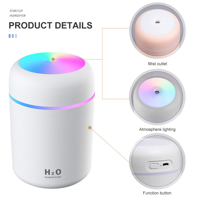 300ml Tragbare Luftbefeuchter USB Ultraschall Blenden Tasse Aroma Diffuser Kühlen Nebel Maker Befeuchter-reinigungsapparat mit Romantische Licht