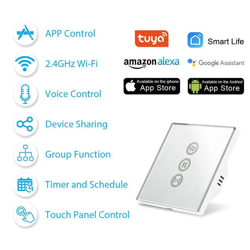 Interruptor WiFi inteligente para persiana enrollable, enchufe de Color plateado con Motor eléctrico, Control de voz por Google Home, Alexa, Tuya