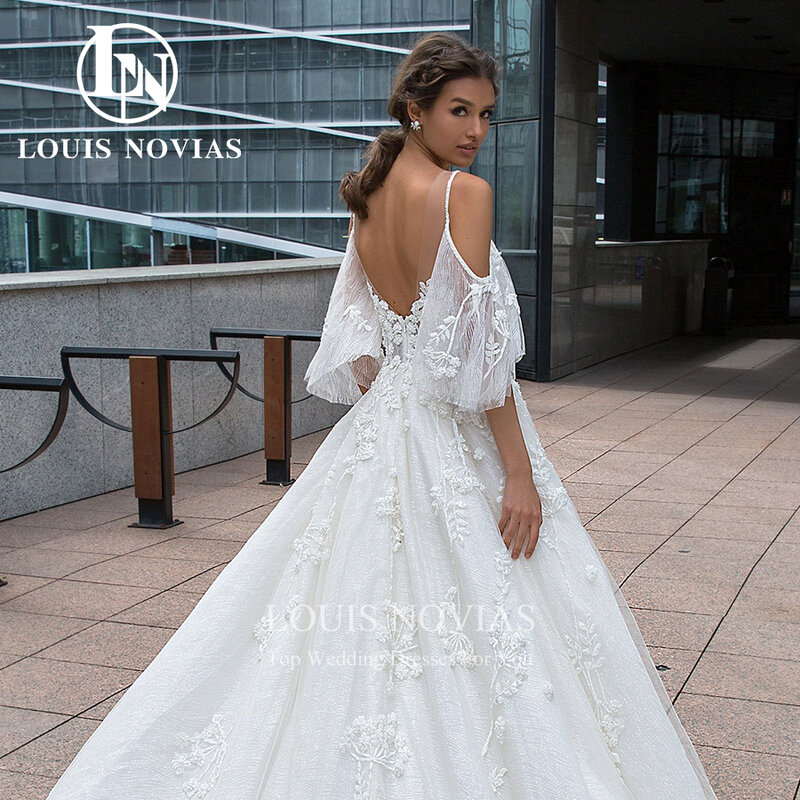 LOUIS NOVIAS 여성용 럭셔리 웨딩 드레스, 2024 백리스 비즈 연인, 반짝이는 비즈 웨딩 가운