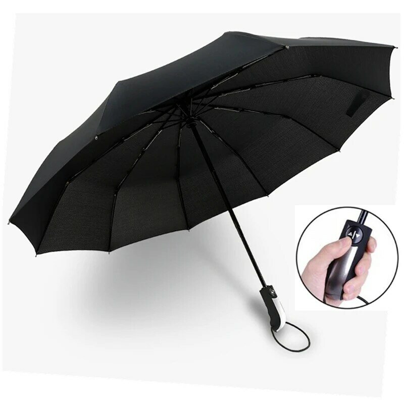 여성용 방풍 3 단 접이식 자동 우산 비, 자동차 대형 방풍 우산, 남성 프레임, 10K 파라솔, 럭셔리