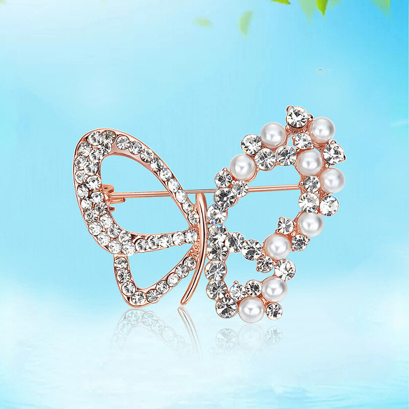 3pcs farfalla aspetto perla Design lega di cristallo diamante spilla spille per le donne moda artigianato vestito serie di insetti